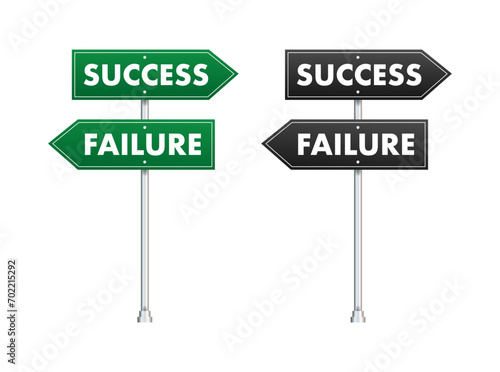 Success and Failure Road Signs, Vector Illustration for Goal Direction, Achievement, and Setback in Professional and Personal Growth