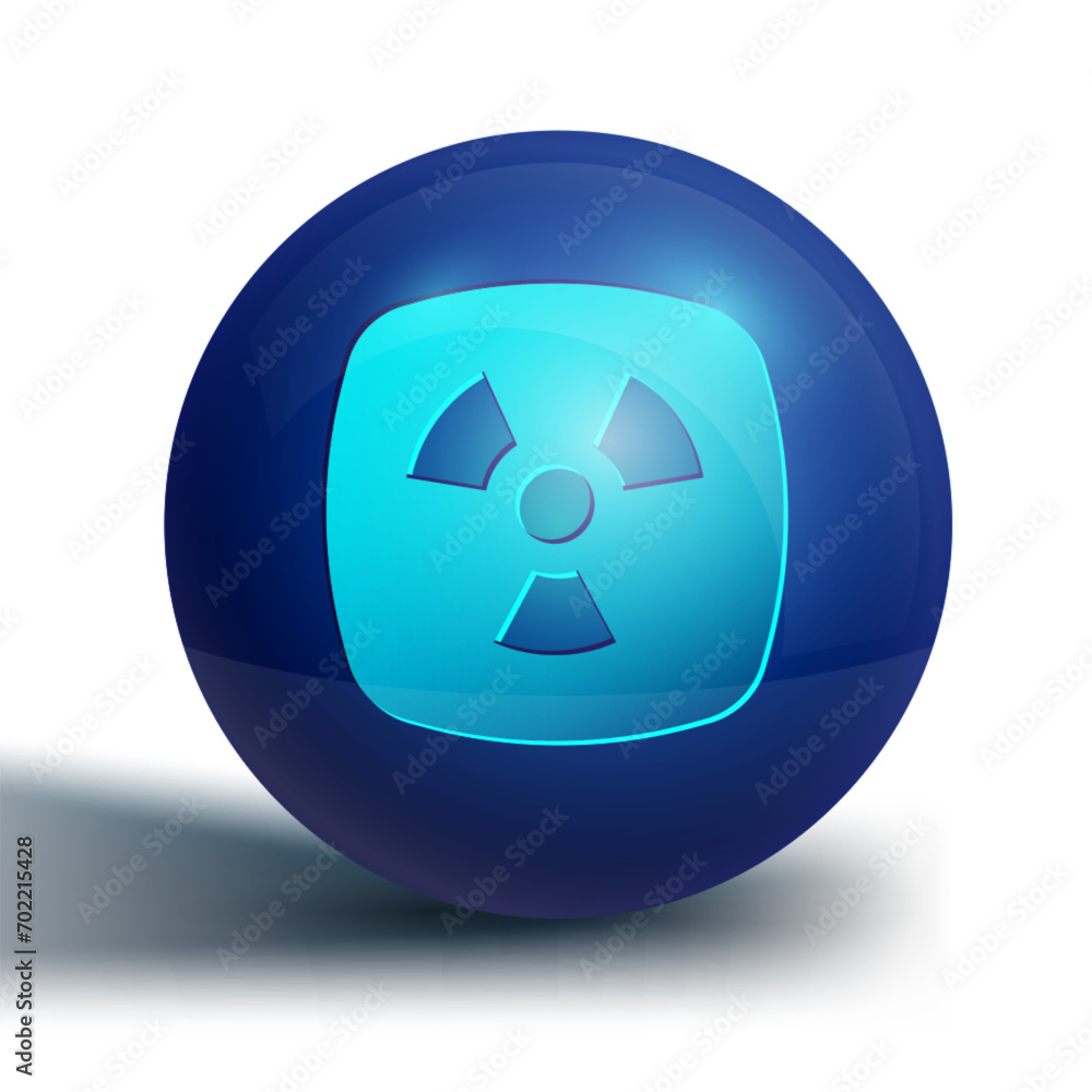 Blue Radioactive icon isolated on white background. Radioactive toxic symbol. Radiation hazard sign. Blue circle button. Vector Blue Radioactive icon isolated on white background. Radioactive toxic symbol. Radiation hazard sign. Blue circle button. Vector