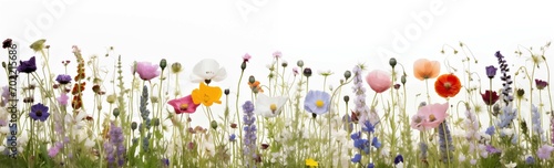 Diverse wildflowers against a clear sky background