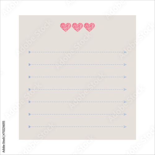 A piece of paper is a template for invitations, messages, letters. Design Template for Valentine s Day Greeting Card