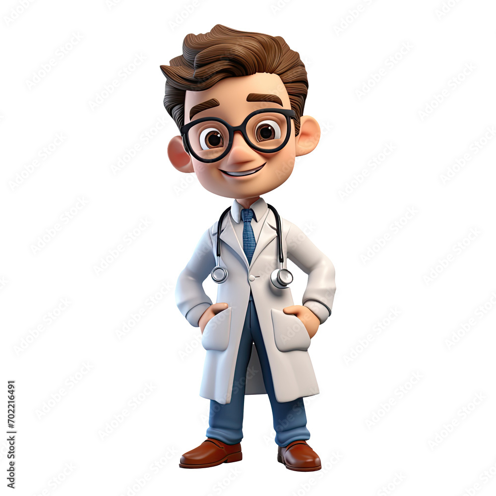 3D Happy cartoon doctor. Cartoon doctor on transparent background. Generative AI 3D Happy cartoon doctor. Cartoon doctor on transparent background. Generative AI
