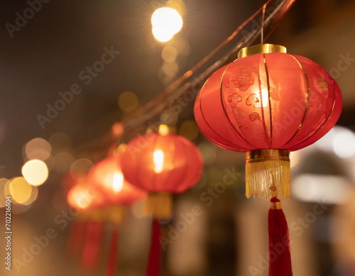 Chinese New Year red lanterns decoration, asian culture