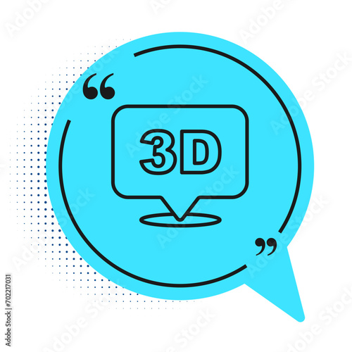 Black line 3D word icon isolated on white background. Blue speech bubble symbol. Vector