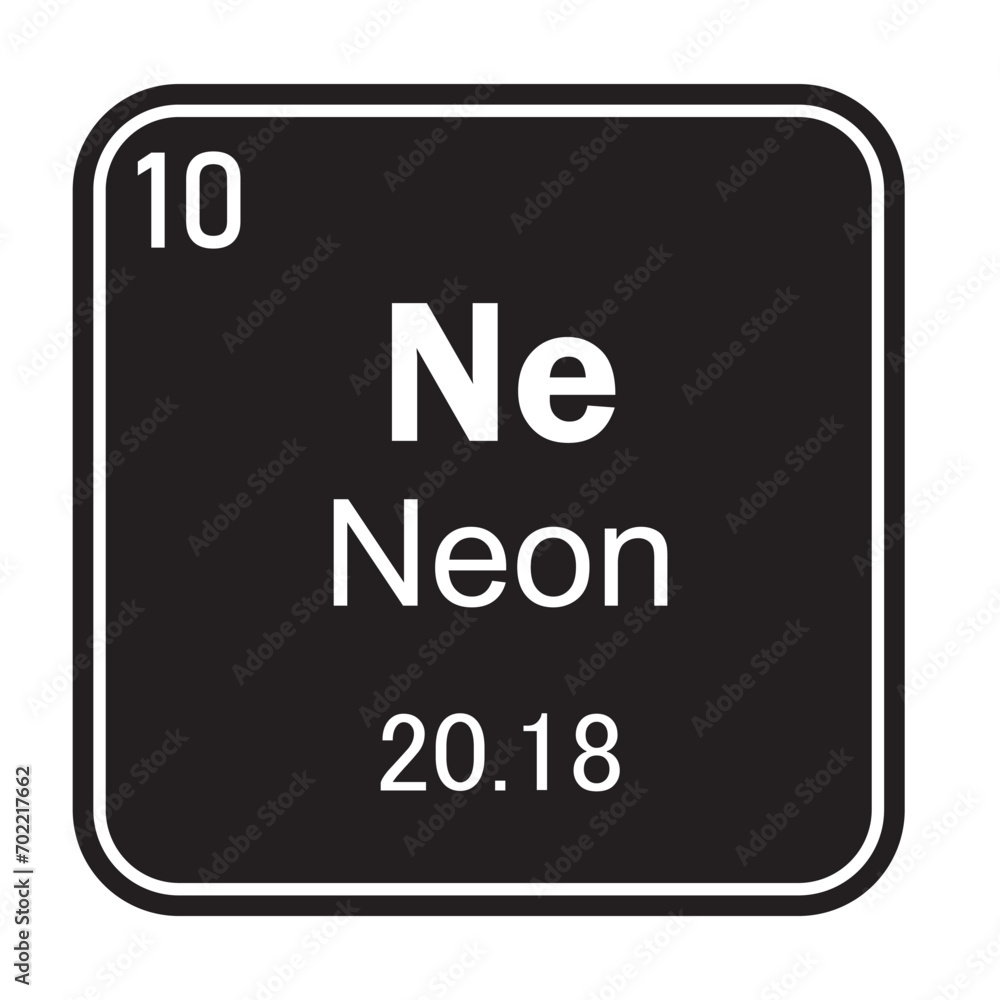 Neon Chemical Element Symbol ,Vector Image Illustration Isolated on White Background