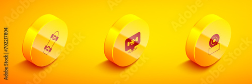 Set Isometric Skateboard, wheel and  icon. Vector