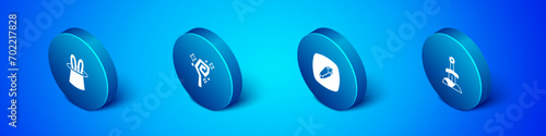 Set Isometric Magician hat and rabbit ears, stone, Sword in the and staff icon. Vector
