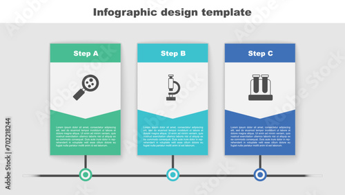 Set Microorganisms under magnifier, Microscope and Test tube. Business infographic template. Vector