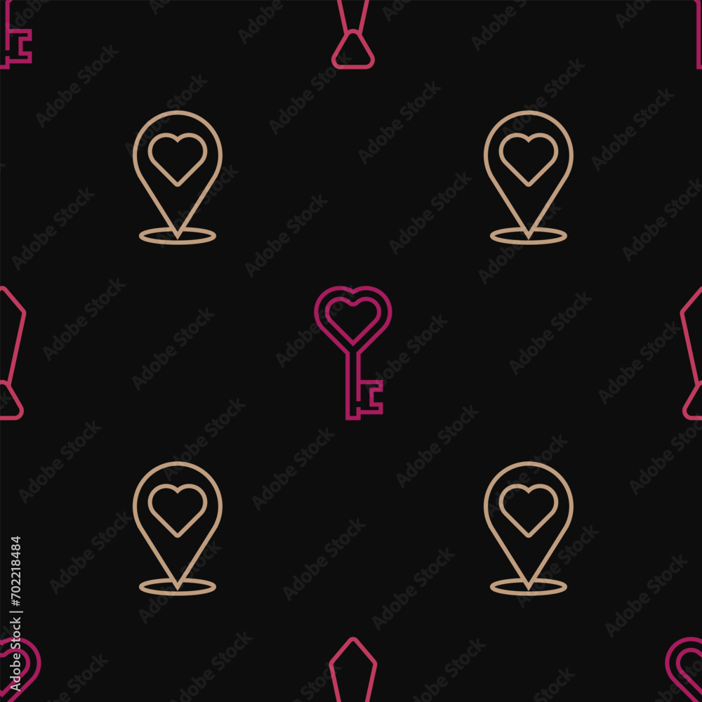 Set line Tie, Location with heart and Key in shape on seamless pattern. Vector Set line Tie, Location with heart and Key in shape on seamless pattern. Vector