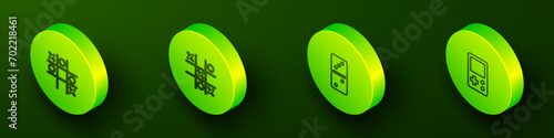 Set Isometric line Tic tac toe game, , Domino and Tetris icon. Vector