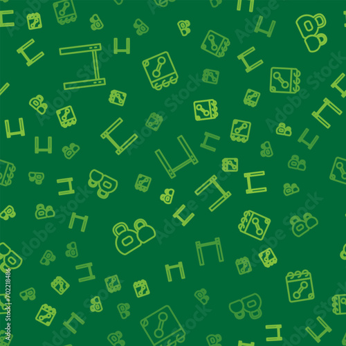 Set line Horizontal bar, Kettlebell and Calendar fitness on seamless pattern. Vector
