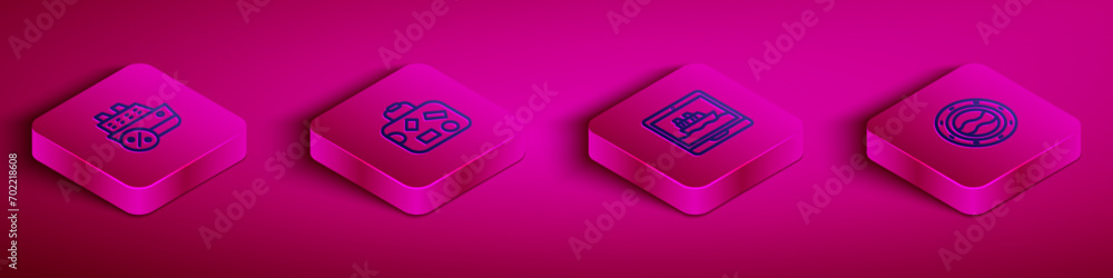 Set Isometric line Cruise ship, Suitcase, and Ship porthole with seascape icon. Vector Set Isometric line Cruise ship, Suitcase, and Ship porthole with seascape icon. Vector