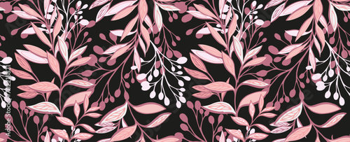 Creative bright tropical botanical plants seamless pattern. Abstract shape leaves branches background. Stylized creative floral leaf printing. Vector hand drawn. Design for fashion, fabric, textiles