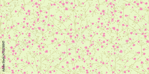 Bright summer tiny flowers and branches seamless pattern. Cute small shape floral printing. Vector hand drawn sketch. Design for fashion, fabric and textiles.