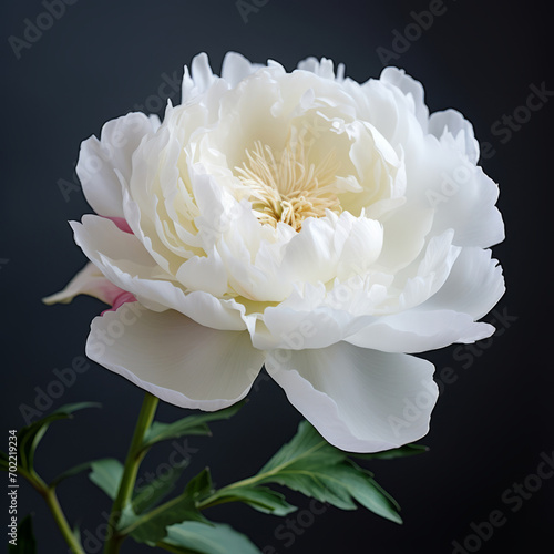 White peony. White single peony on a dark background.