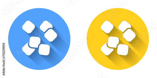 White Sugar cubes icon isolated with long shadow background. Sweet, nutritious, tasty. Refined sugar. Circle button. Vector