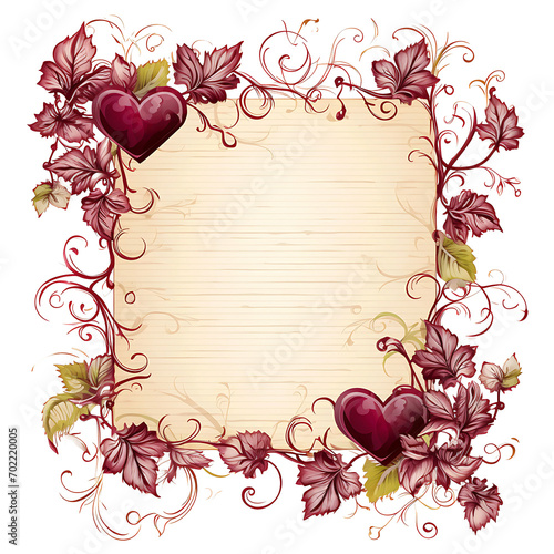 Frame of Parchment Love Letter Parchment Paper Material Red Wine Stai Clipart Isolated Design Tshirt Folded Envelove Creative Design Concept PNG Transparent Valentine Event  photo