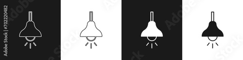 Set Lamp hanging icon isolated on black and white background. Ceiling lamp light bulb.  Vector