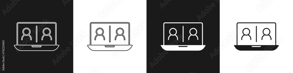 Set Video chat conference icon isolated on black and white background. Online meeting work form home. Remote project management. Vector Set Video chat conference icon isolated on black and white background. Online meeting work form home. Remote project management. Vector