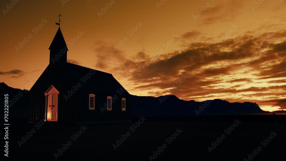 Black church, Budakirkja with amazing clouds in golden hour, Budir, Iceland Black church, Budakirkja with amazing clouds in golden hour, Budir, Iceland