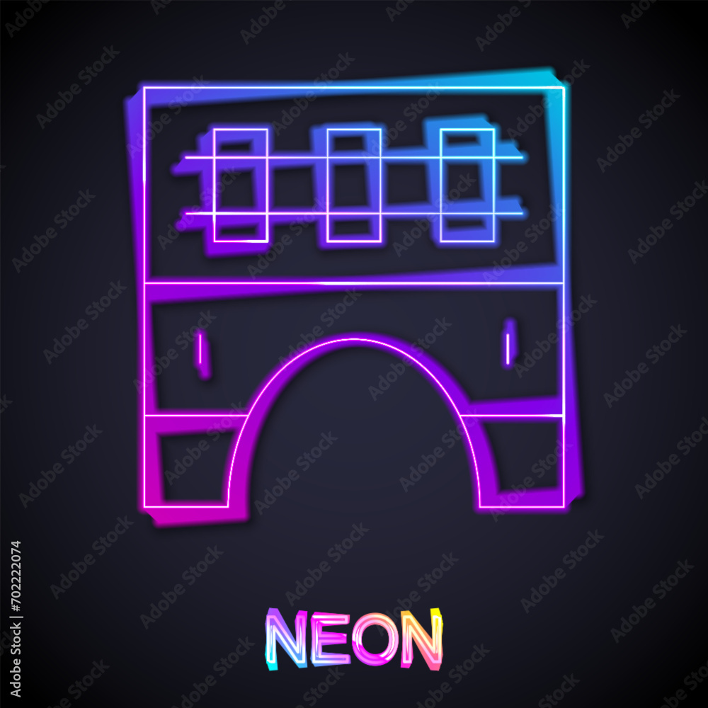 Glowing neon line Bridge for train icon isolated on black background. Vector Glowing neon line Bridge for train icon isolated on black background. Vector