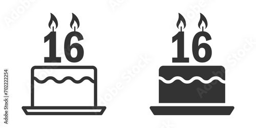 Sixteen birthday cake icon. Vector illustration