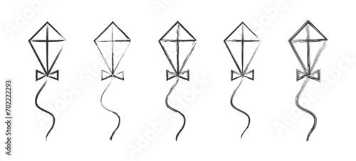 Hand drawn kite icon set. Vector illustration