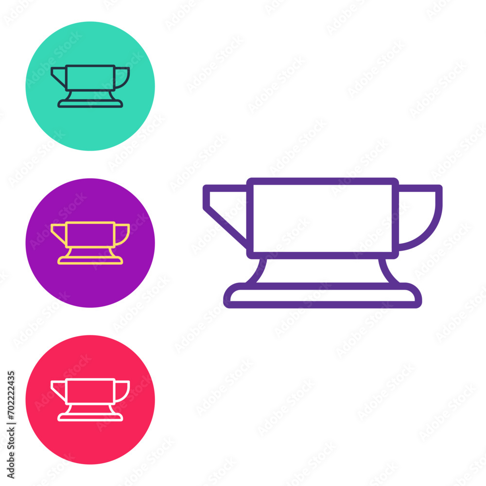 Set line Blacksmith anvil tool icon isolated on white background. Metal forging. Forge tool. Set icons colorful. Vector Set line Blacksmith anvil tool icon isolated on white background. Metal forging. Forge tool. Set icons colorful. Vector
