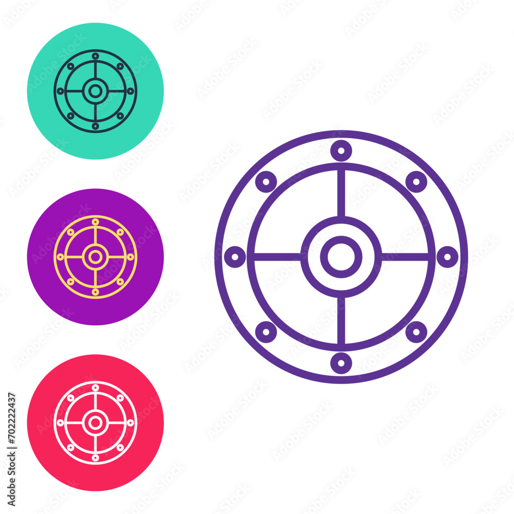Set line Round shield icon isolated on white background. Security, safety, protection, privacy, guard concept. Set icons colorful. Vector Set line Round shield icon isolated on white background. Security, safety, protection, privacy, guard concept. Set icons colorful. Vector