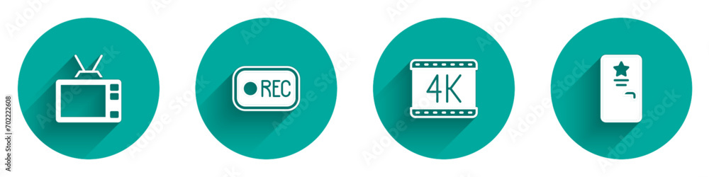 Set Retro tv, Record button, 4k movie and Backstage icon with long shadow. Vector Set Retro tv, Record button, 4k movie and Backstage icon with long shadow. Vector