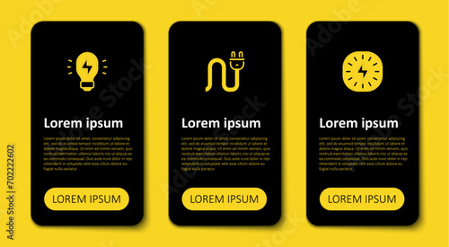 Set Lightning bolt, Electric plug and Creative lamp light idea. Business infographic template. Vector