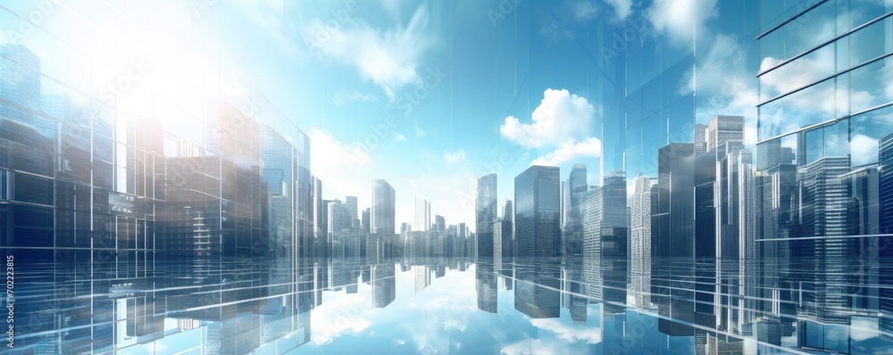 Modern and luxury skyscrapers in megapolis city sunset lightsunny day, banner panorama. Generative Ai. Modern and luxury skyscrapers in megapolis city sunset lightsunny day, banner panorama. Generative Ai.