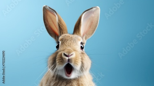 photo portrait of bunny or rabbit on blue background for digital printing wallpaper  custom design  easter concept