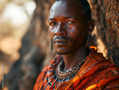 a Maasai in traditional clothing from Kenya, ai generated