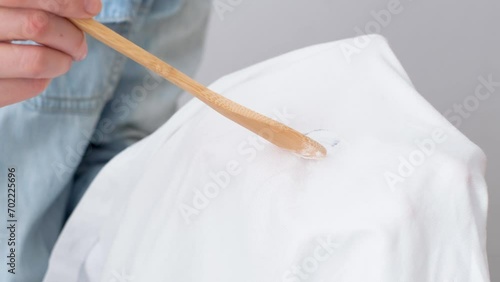 Eco-friendly remove of stains on clothes. Dirty permanent ink stain. daily life stain concept. photo