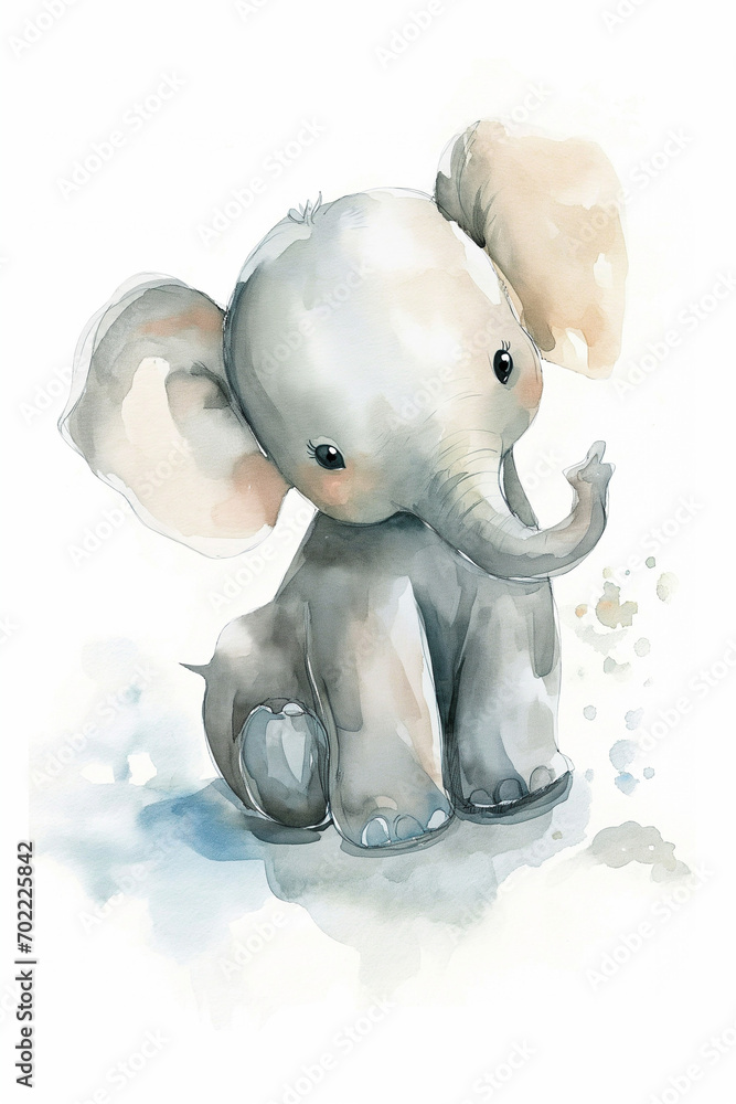 a cute baby elephant portrait or poster for baby nursery room