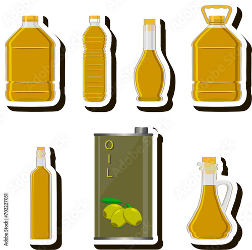 Illustration on theme big kit oil in different glass bottles for cooking food photo