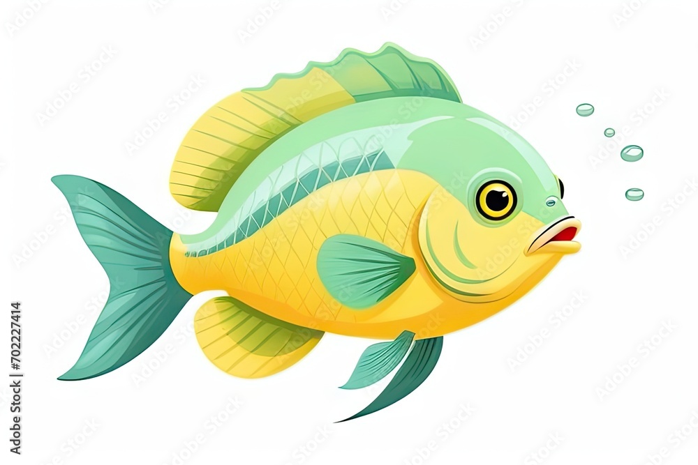 Colorful aquatic beauty: Exotic green yellow fish isolated on a white background