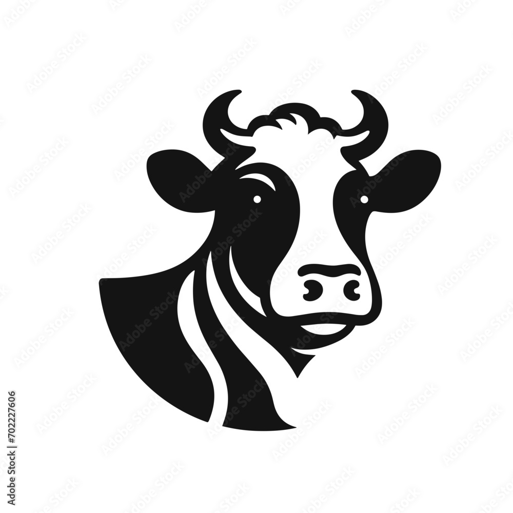 logotype of a cow, black and white, small size, isolated	
