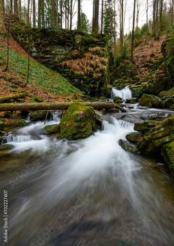 waterfalls, beskids, mountains, landscape, water, pond, lake, trees, forest, nature, stream,