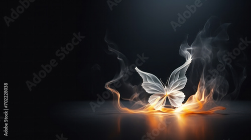 Magical creature butterfly concept with copy space on black background photo