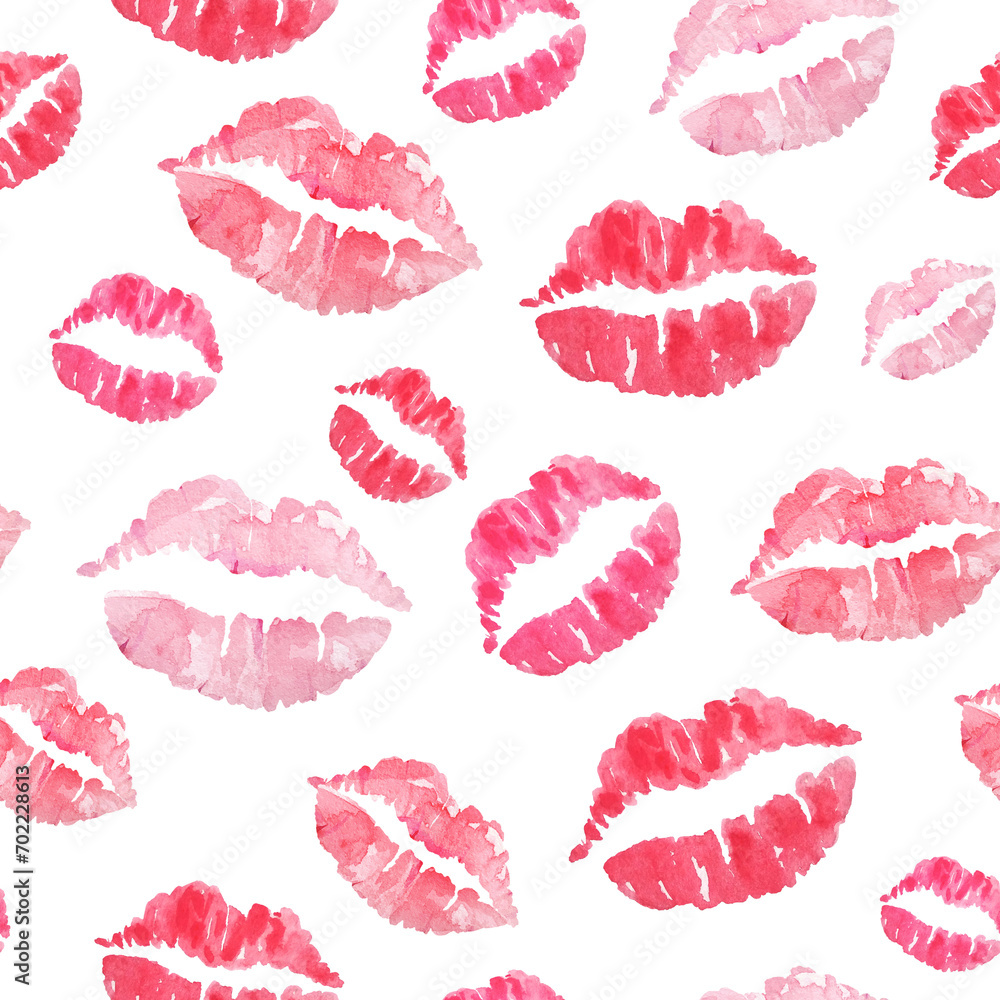 Valentine seamless pattern with watercolor lips kiss Valentine seamless pattern with watercolor lips kiss