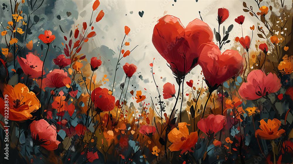 Obraz premium Illustration of a red heart in the grass