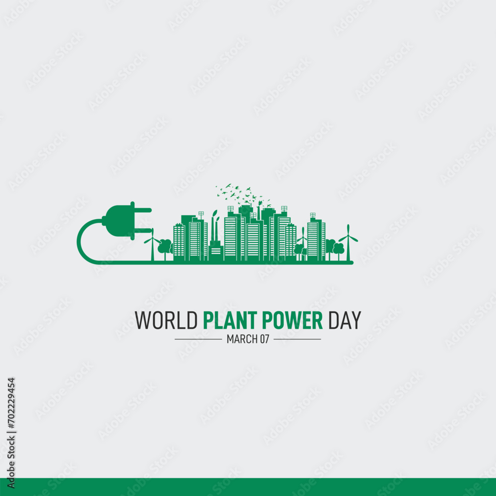 World Plant Power Day. Ecology city concept. Ecology concept with green city on earth, World environment and sustainable development concept, vector illustration.