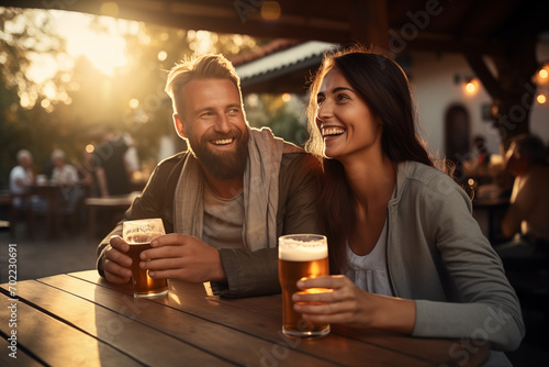 Adult couple at outdoors drinking beer
