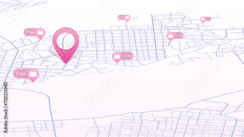 Concept of search and selection of the nearest shop, market or boutique. Nearby shopping store on the map with POI. Isometric map with GPS navigation, store locations concept. Vector illustration photo