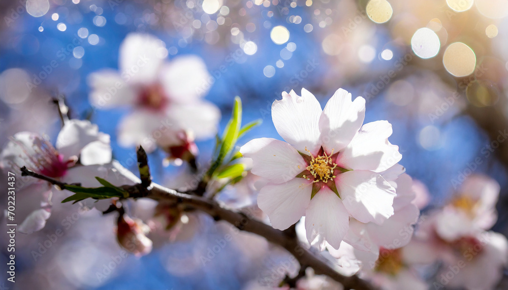 Beautiful almonds flower with bokeh background