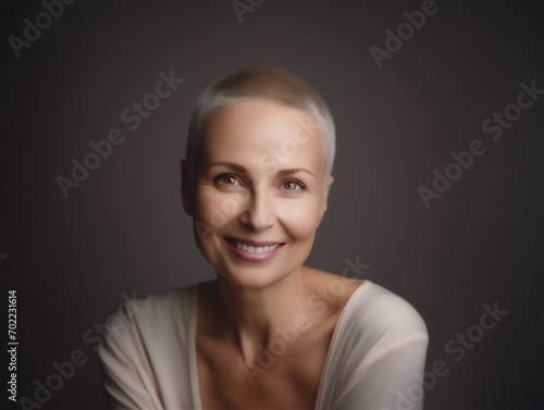 Portrait of a bald woman cancer free