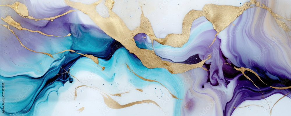 Abstract marble background, blue, purple agate texture with thin gold veins.