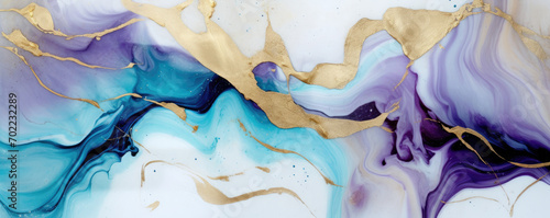 Abstract marble background, blue, purple agate texture with thin gold veins.