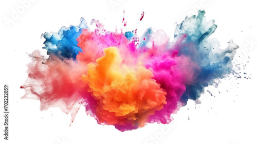 Multicolored holi powder explosion, rainbow colors, transparent background, Generative ai